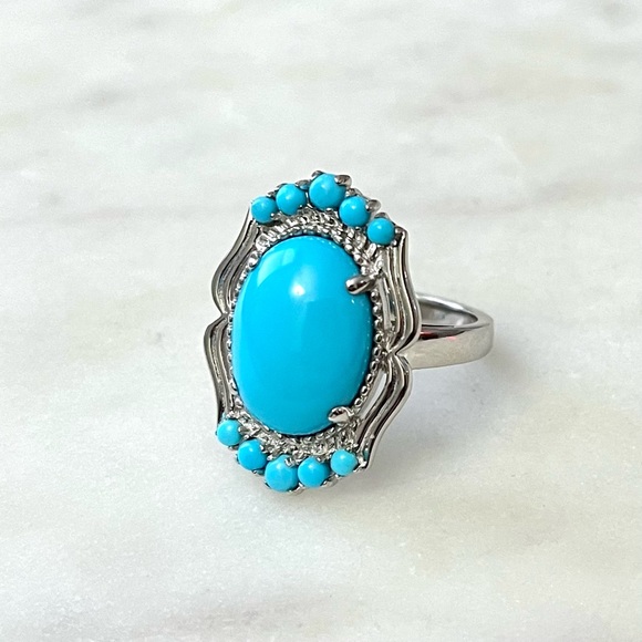 Southwest Style Jewelry - Southwest Style Blue Sleeping Beauty Turquoise Rhodium Over Sterling Silver Ring